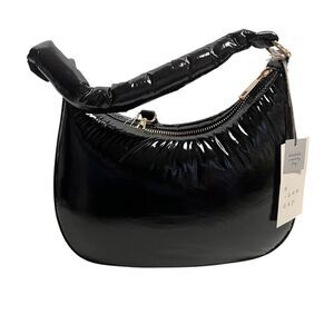 A New Day Black Puffer Hobo Bag with Detachable Crossbody Strap‎ Shiny Soft NEW